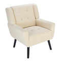 Modern Soft Teddy Material Ergonomics Accent Chair Living Room Chair Bedroom Chair Home Chair With Black Legs For Indoor Home White Teddy Fabric White Foam Upholstered
