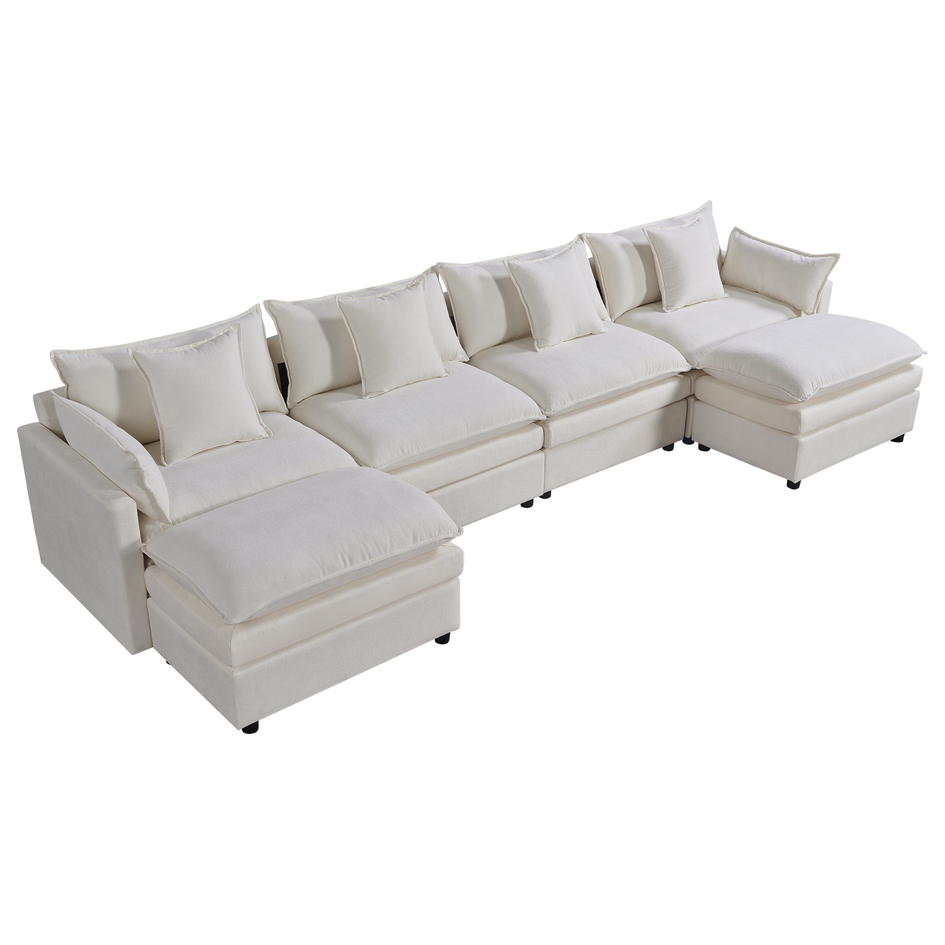 142.52"Modern Chenille U Shaped Sectional Sofa With Convertible Chaise, Comfy Cloud Couch Deep Sectional Sofa With Ottomans For Living Room White Wood Foam Chenille 4 Seat