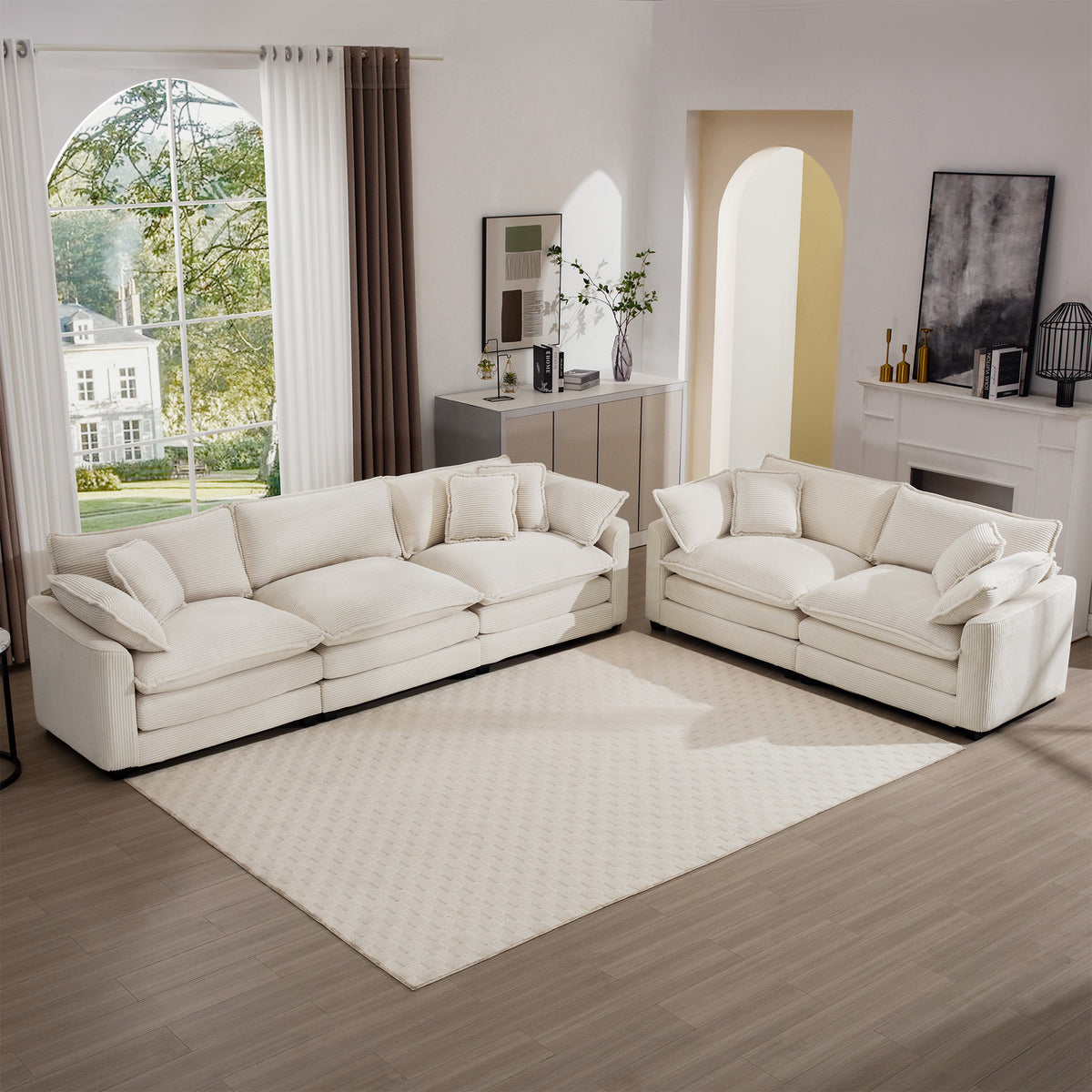 Modern Fabric Living Room Set Of 2 Sofas With One 2 Seat Sofa And One