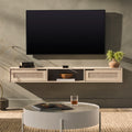 Modern Rattan Door Floating Tv Stand For Tvs Up To 65 Inches Coastal Oak Light Brown 60 69 Inches Mdf