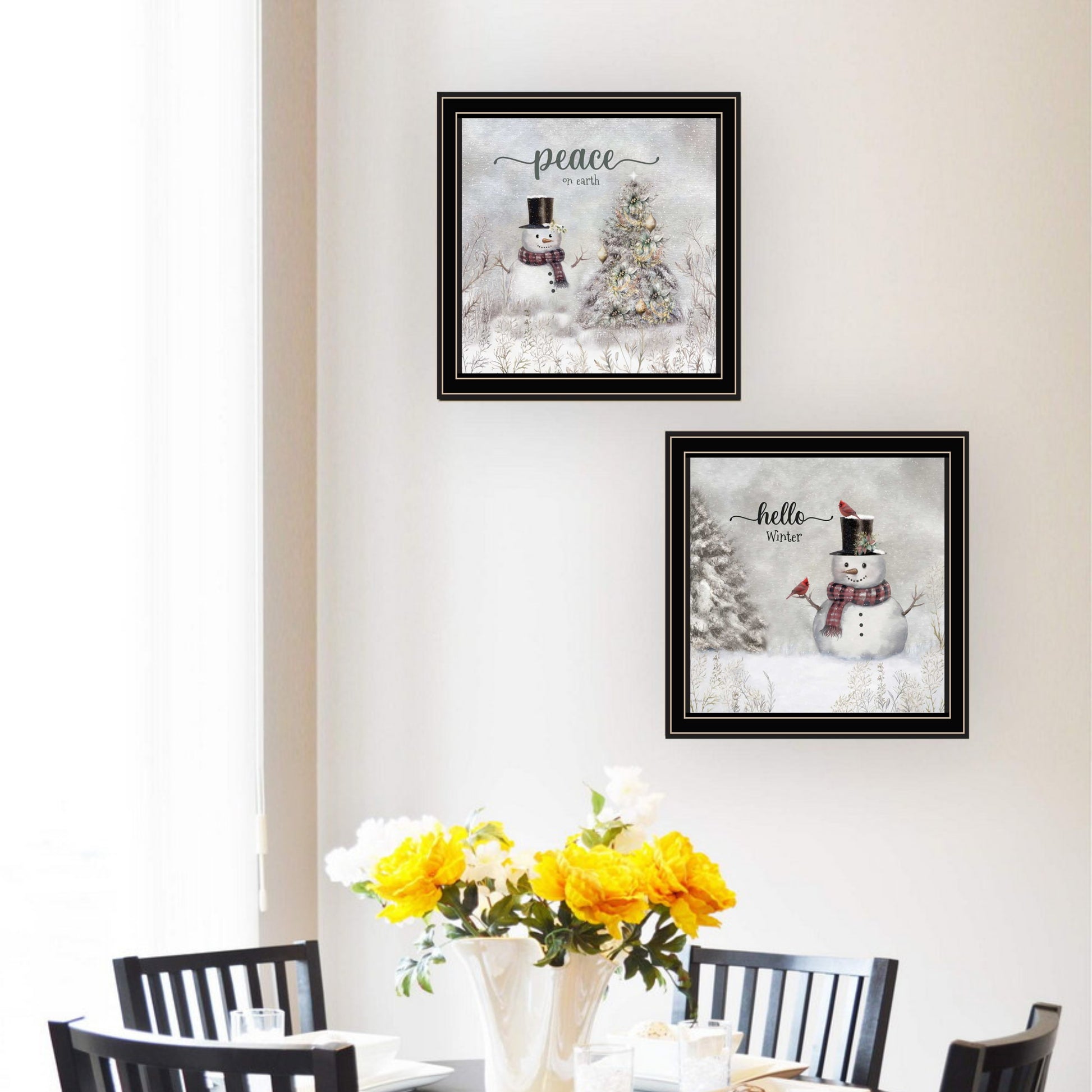 2 Piece Vignette Winter Peace On Earth Black Framed Wall Art For Living Room, Holiday Wall Art Print For Home Decor, Bedroom Wall Art By Robin Lee Viera Multicolor Wood Paper