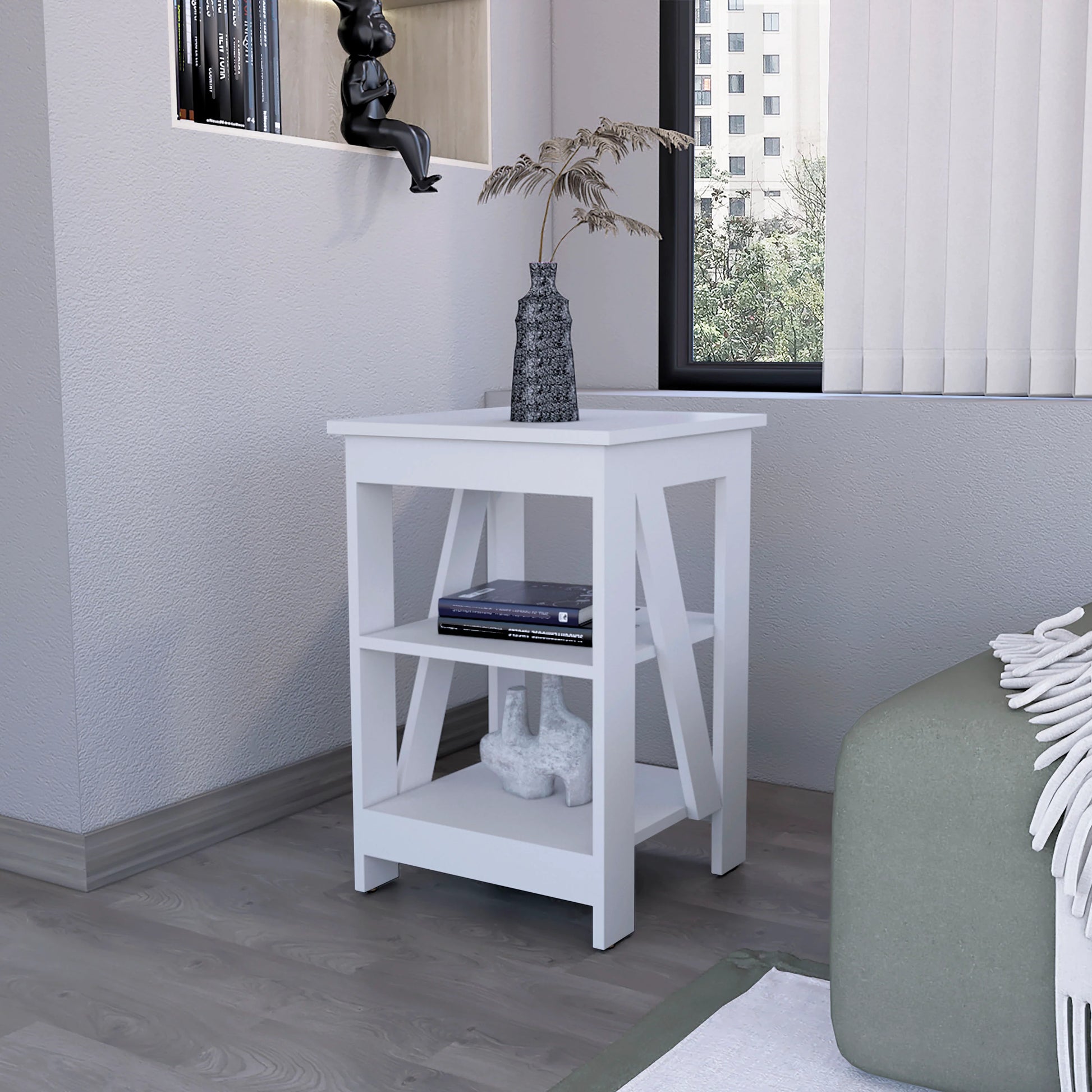 White Table With 2 Shelves White White Shelves Square Wood