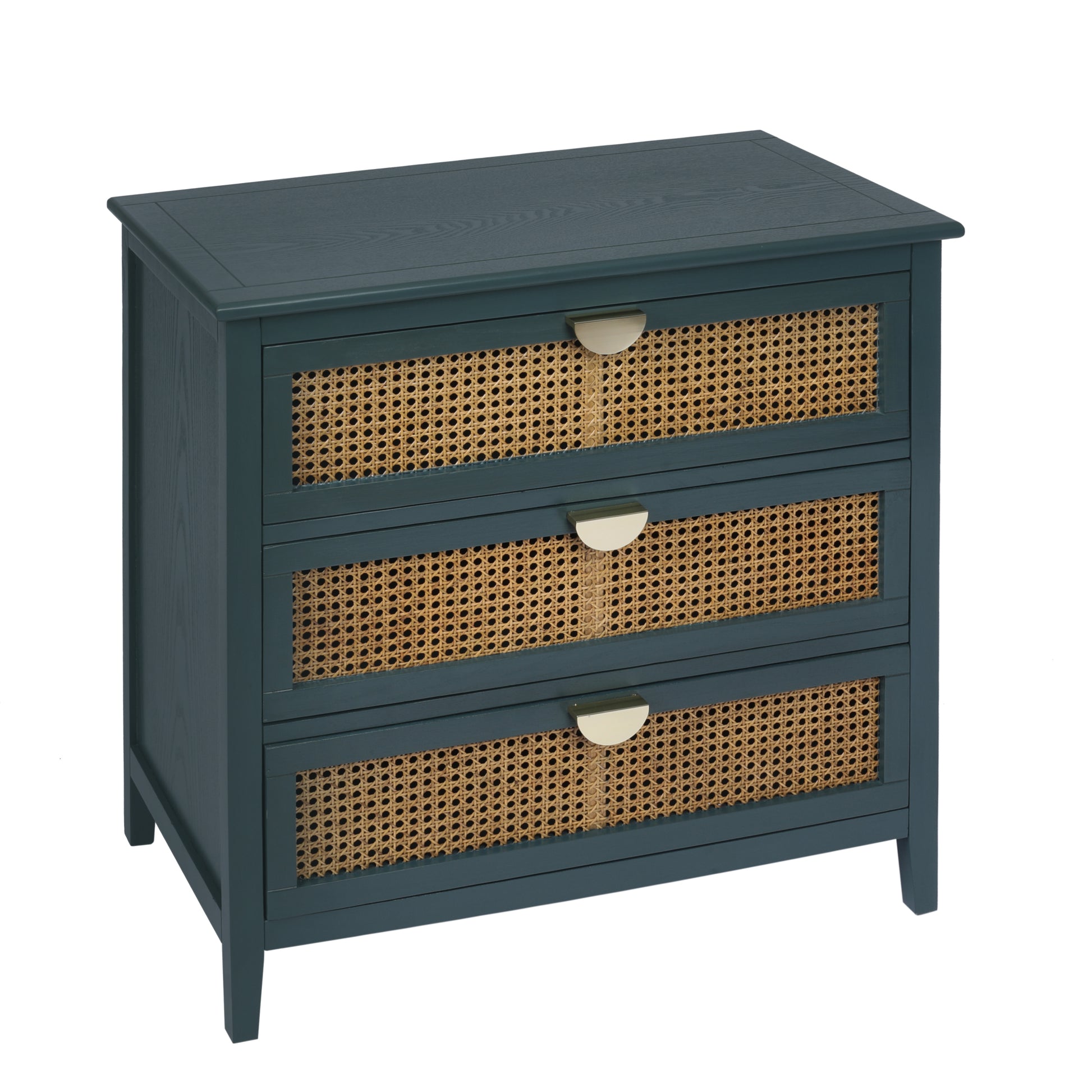 3 Drawer Cabinet,Natural Rattan,American Furniture,Suitable For Bedroom, Living Room, Study Green Mdf