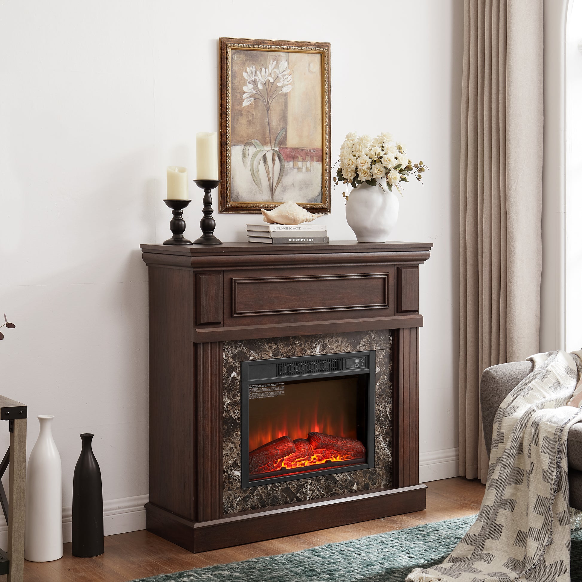 Electric Fireplace With Mantel,Fireplace Mantel Surround With 23" Fireplace Insert, Adjustable Flame, Remote Control, Cherry,41.34"W*14"D*40"H Cherry Mdf