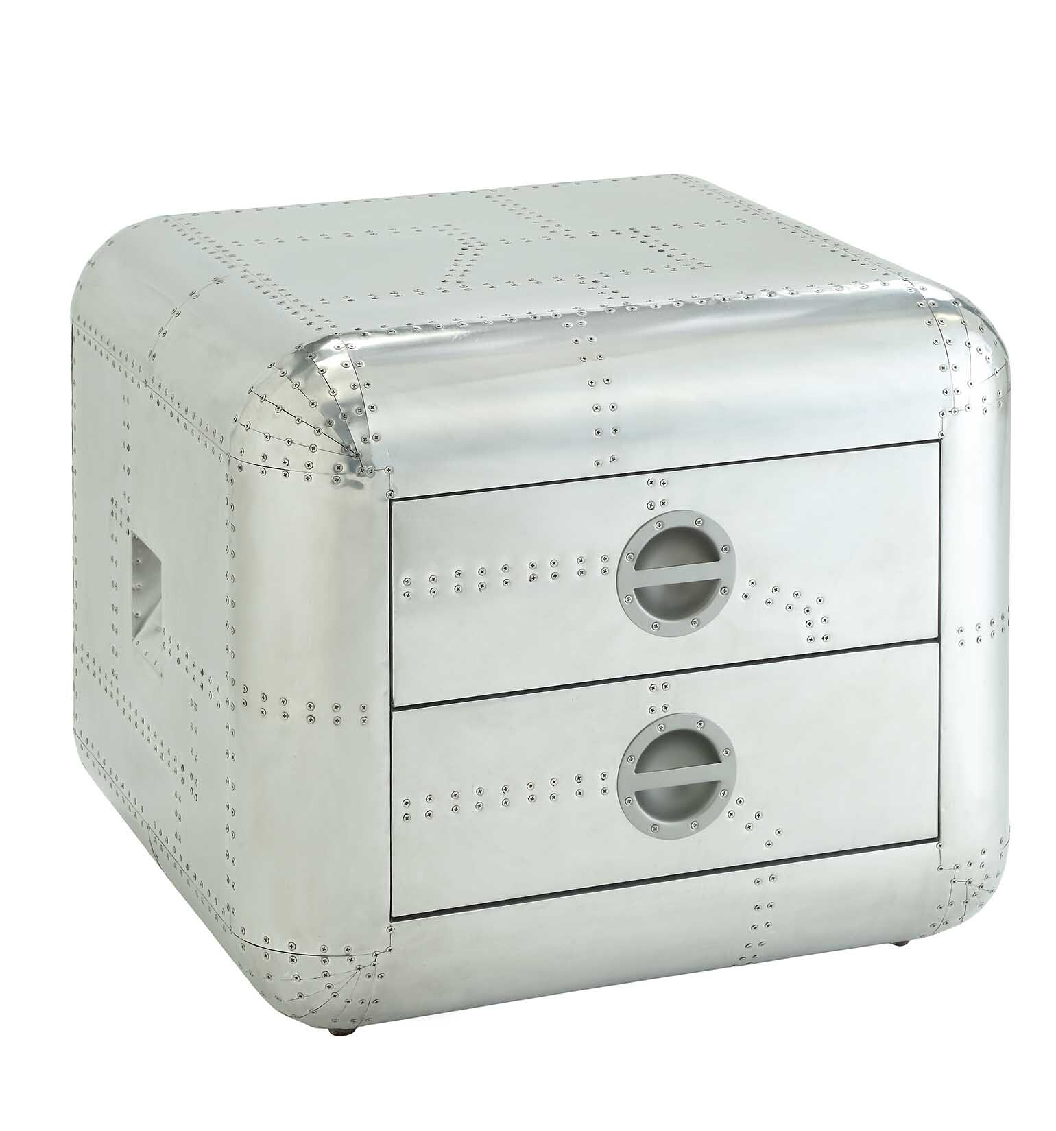 Aluminum 2 Drawer End Table Silver Primary Living Space Drawers Rectangular Wood Metal