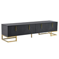 Modern Tv Stand With Metal Legs And Gold Handles For Tvs Up To 80'', Media Console Table With Cabinets And Adjustable Shelves, Luxury Tv Cabinet With Geometric Lines For Living Room, Black Black Gold Primary Living Space 80 89 Inches 80 89 Inches 80