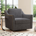 360 Degree Swivel Armchair Cotton Linen Skin Friendly Fabric Ergonomic Design Brass Nail Decorative Armchair Living Room Chairs Bedroom Chairs Living Room Chairs Black Legs Suitable For Indoor Homes Black Gray Modern Foam Cotton Linen