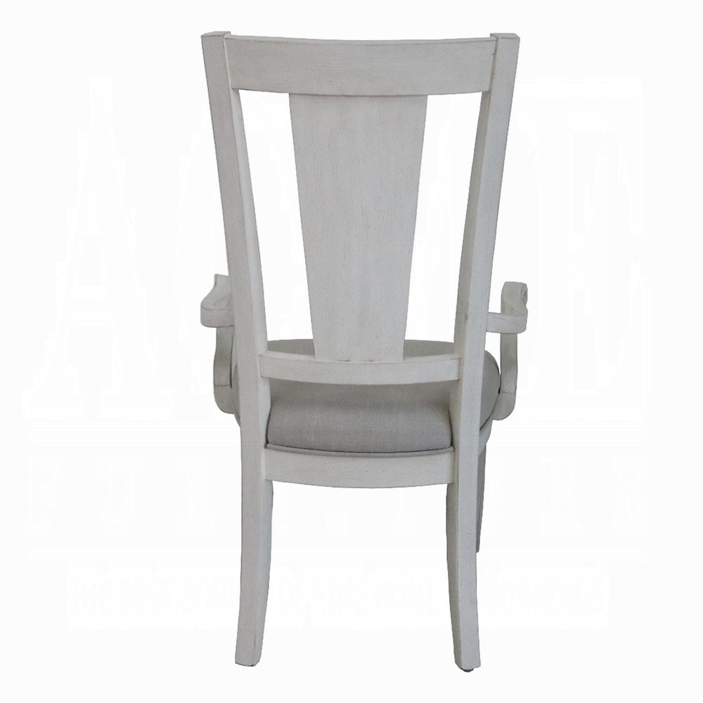 Light Grey And Weathered White Padded Arm Chair Set Of 2 Solid Grey White Dining Room Arm Chair Slat Back Set Of 2 Wood Fabric