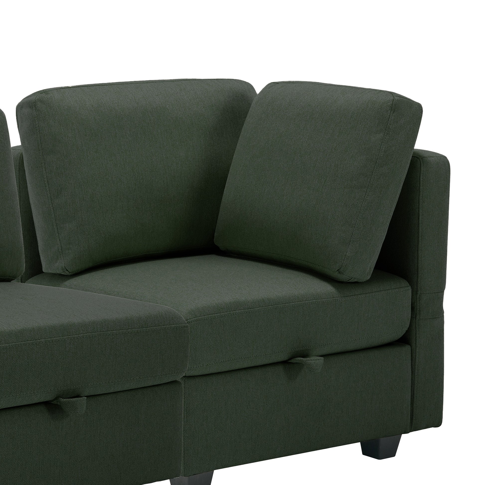 Contemporary Modern Chic Upholstered Fabric Sofa With Storage Seats And Storage Ottomans, 2 Seater Sofa Fabric Couch With Adjustable Arms And Backs For Living Room Green Green Polyester 2 Seat