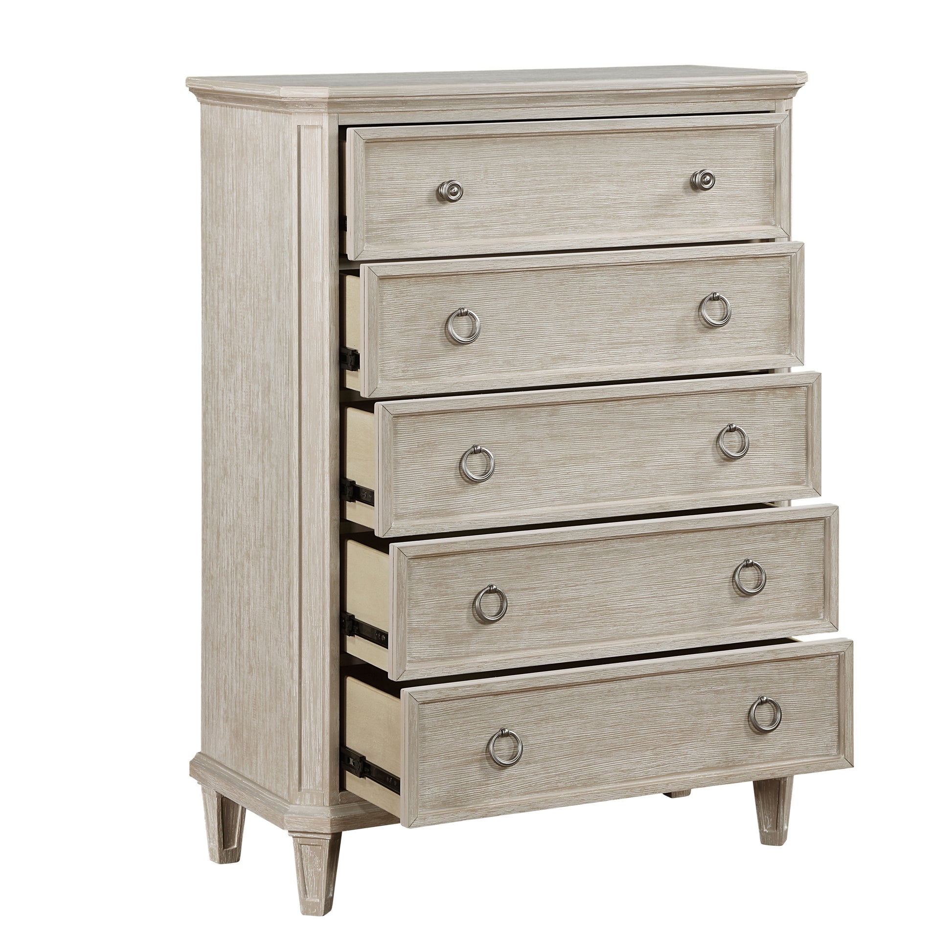 Traditional Design Bedroom Furniture 1Pc Chest Of 5X Drawers Light Brownish Gray Finish Clipped Corners Light Brown Bedroom Wood