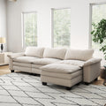 Living Room Furniture Luxury Sectional Sofa Couch With Ottoman Soft Velvet Upholstered Sofa Beige Beige Foam Velvet 3 Seat