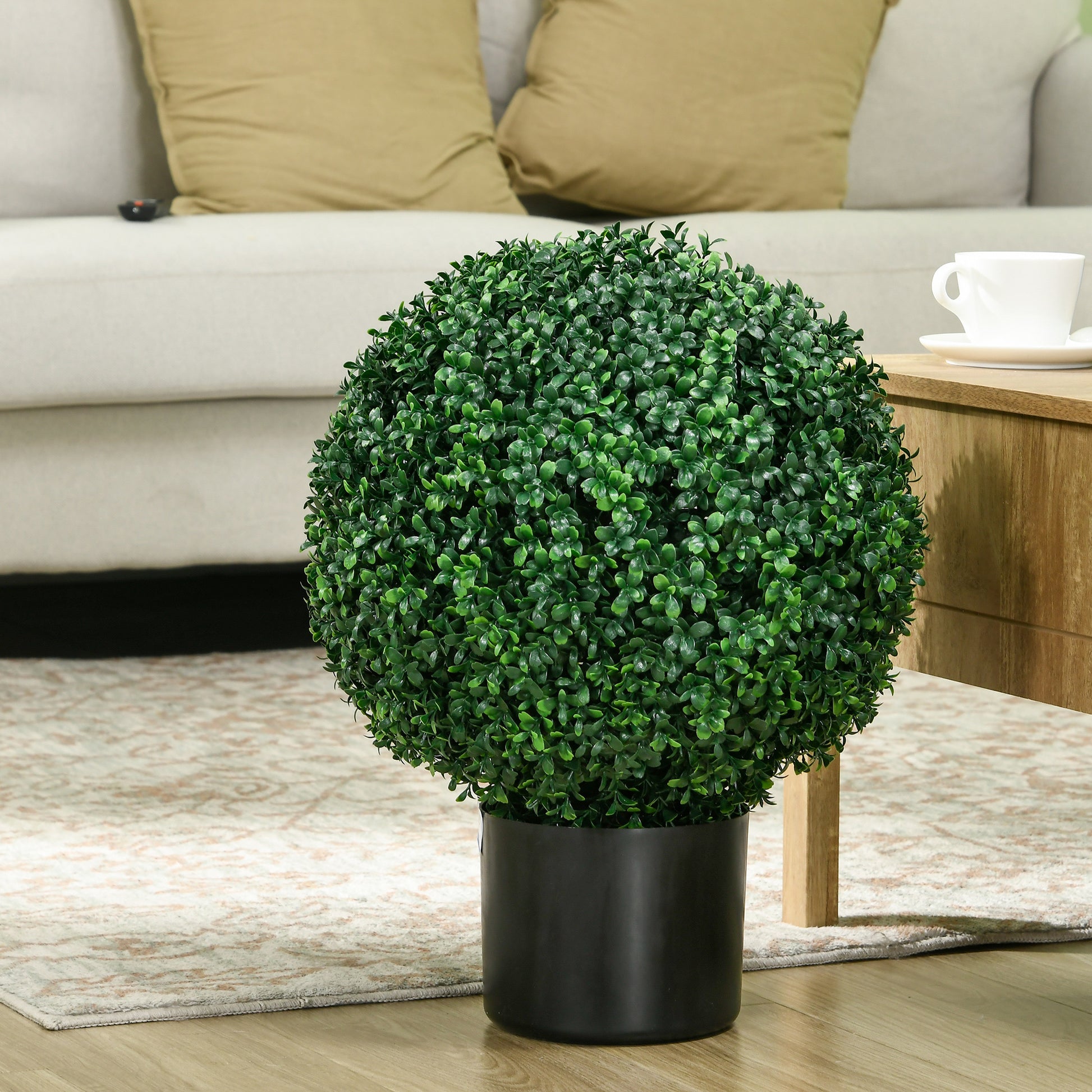 Homcom Set Of 2 20.5" Artificial Ball Boxwood Topiary Trees With Pot, Indoor Outdoor Fake Plants For Home Office & Living Room Decor Green Plastic