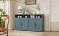 4 Door Classic Sideboard With Open Storage And Adjustable Shelves Perfect For Kitchens, Living Rooms Smoke Blue Smoke Blue Mdf