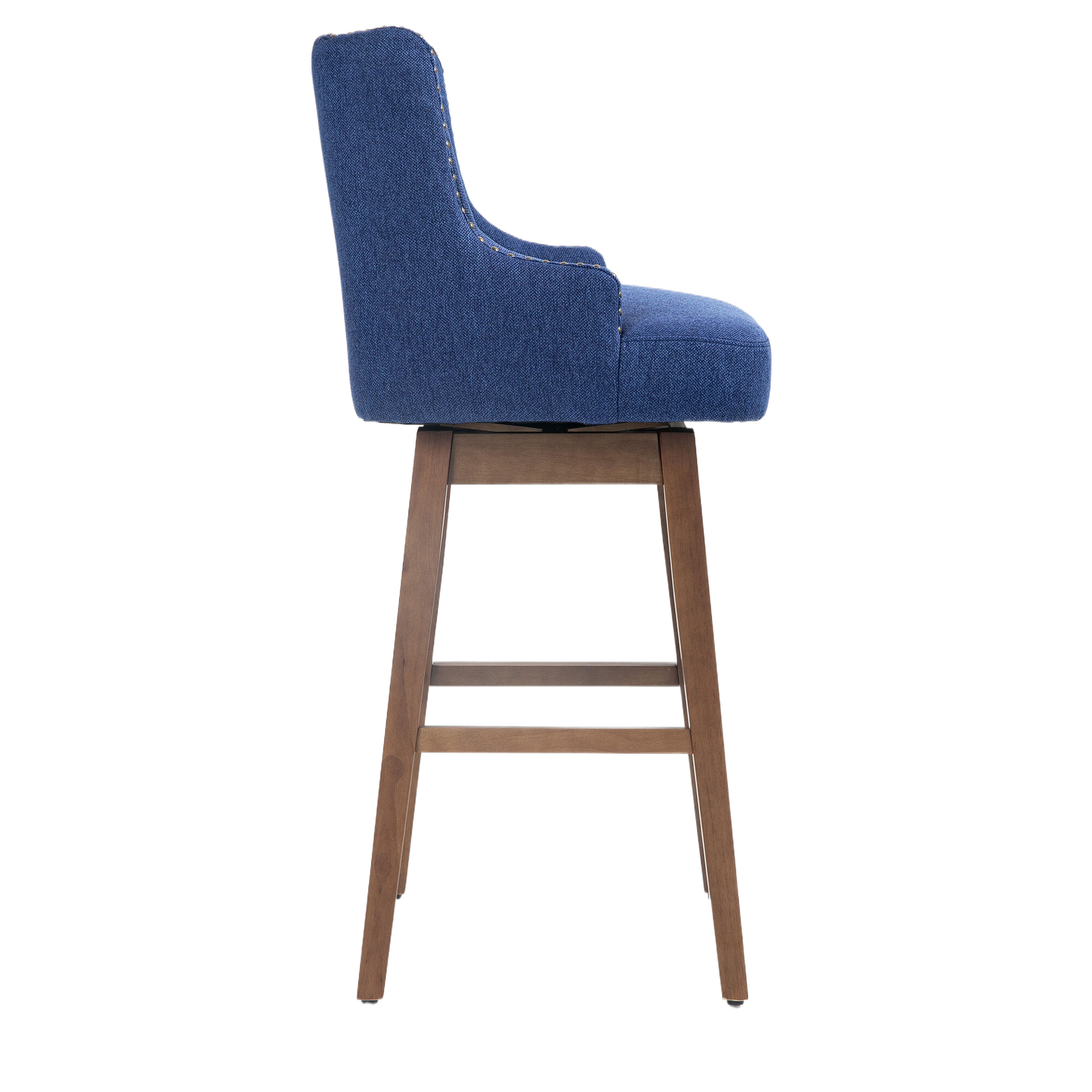 Coolmore Bar Stools Set Of 2 Counter Height Chairs With Footrest For Kitchen, Dining Room And 360 Degree Solid Wood Legs Swivel Bar Stools Set Of 2 Navy Linen Navy Foam Linen