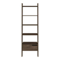 Ladder Bookcase, One Drawer, Five Open Shelves, Dark Walnut Brown Particle Board Particle Board