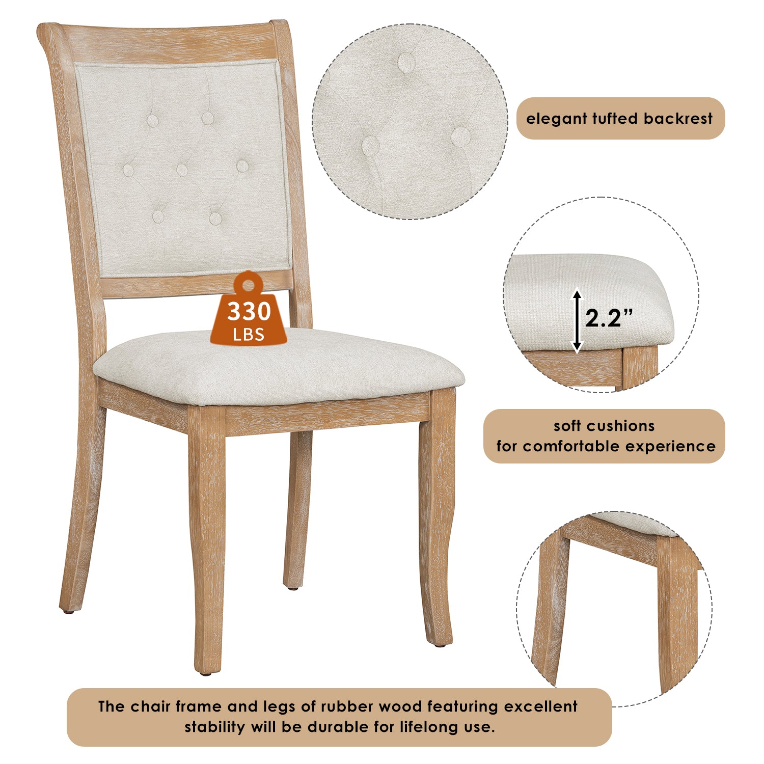 5 Piece Retro Dining Set, Round Table With Pedestal Table Base And 4 Upholstered Chairs For Dining Room And Kitchen Natural Wood Wash Natural Wood Wash Solid Wood Mdf