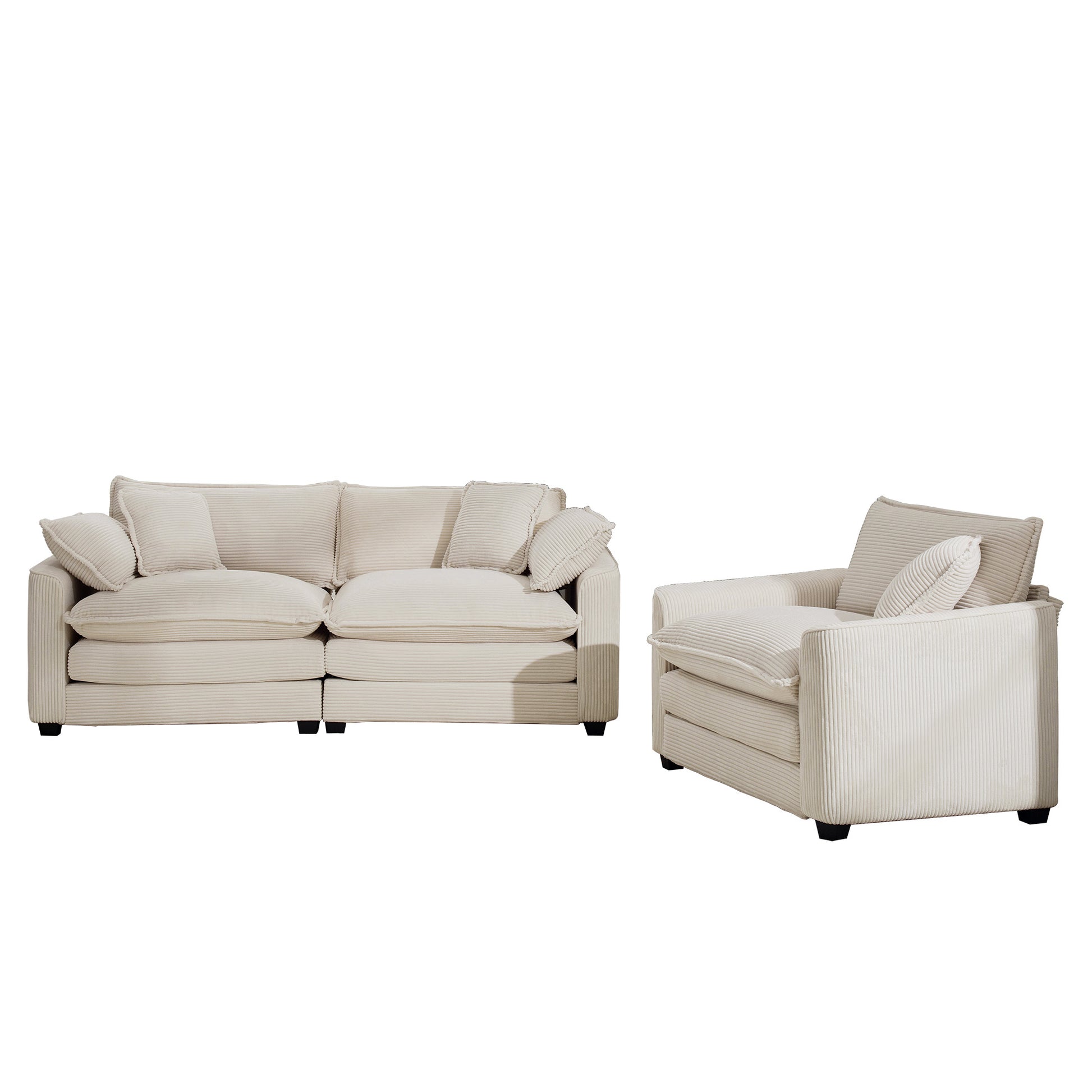 Modern Living Room Sofa Two Piece Set, Suitable For Living Roomset Of 2 Sofa Set With A Single Sofa And A 2 Seater Sofa,Light Beige Corduroy Beige Corduroy 3 Seat