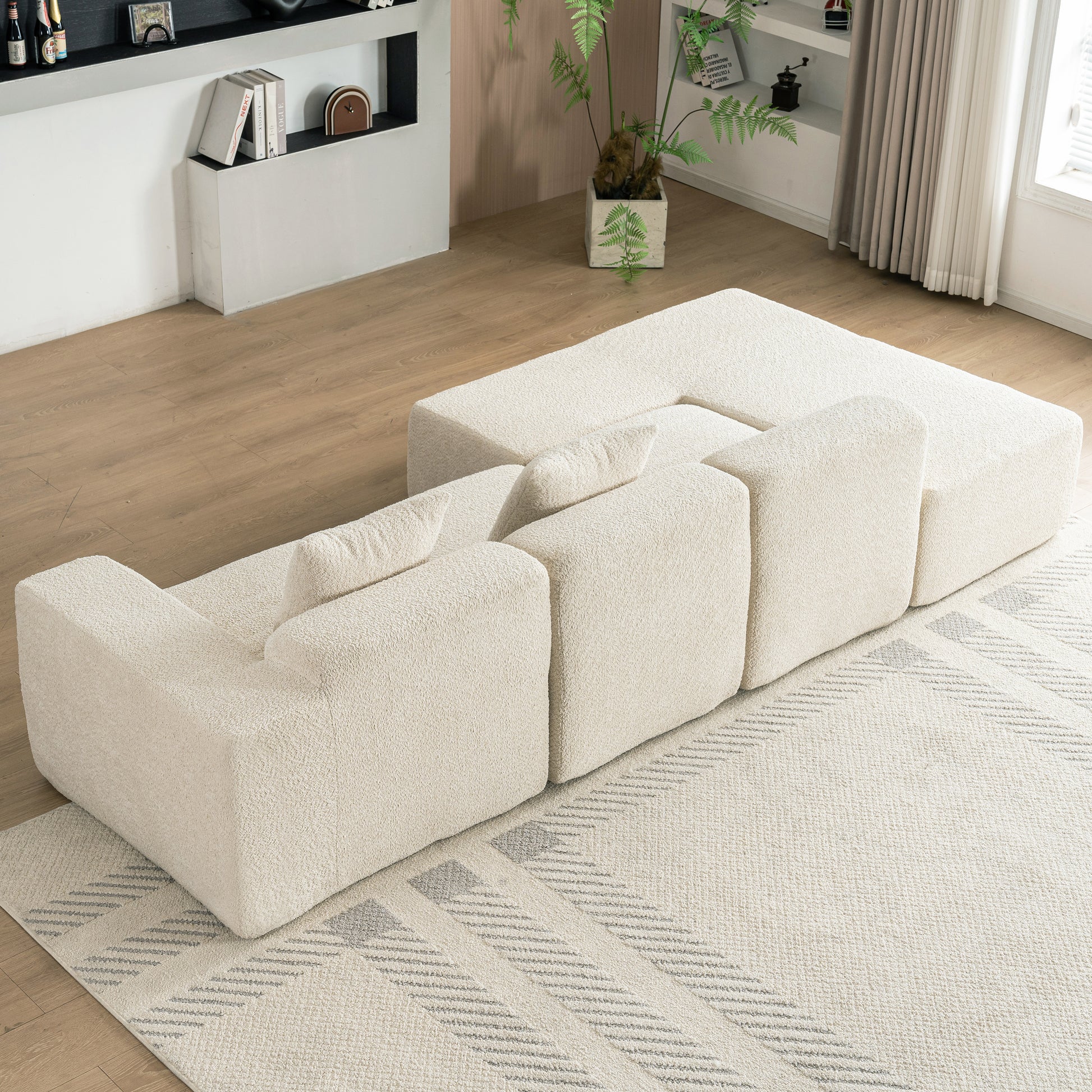 116.5" Sectional Sofa Full Compressed Sofa Couch Free Combined Sofa For Living Room, Beige Beige Foam Polyester 4 Seat