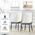 Table And Chair Set.Modern Rectangular Dining Table With Black Textured Stickers Glass Tabletop And Gold Plated Metal Legs.Paried With 4 Comfortable Chairs With Pu Seats And Black Metal Legs. Black Gold,White,White Gray Seats 4 Glass Metal