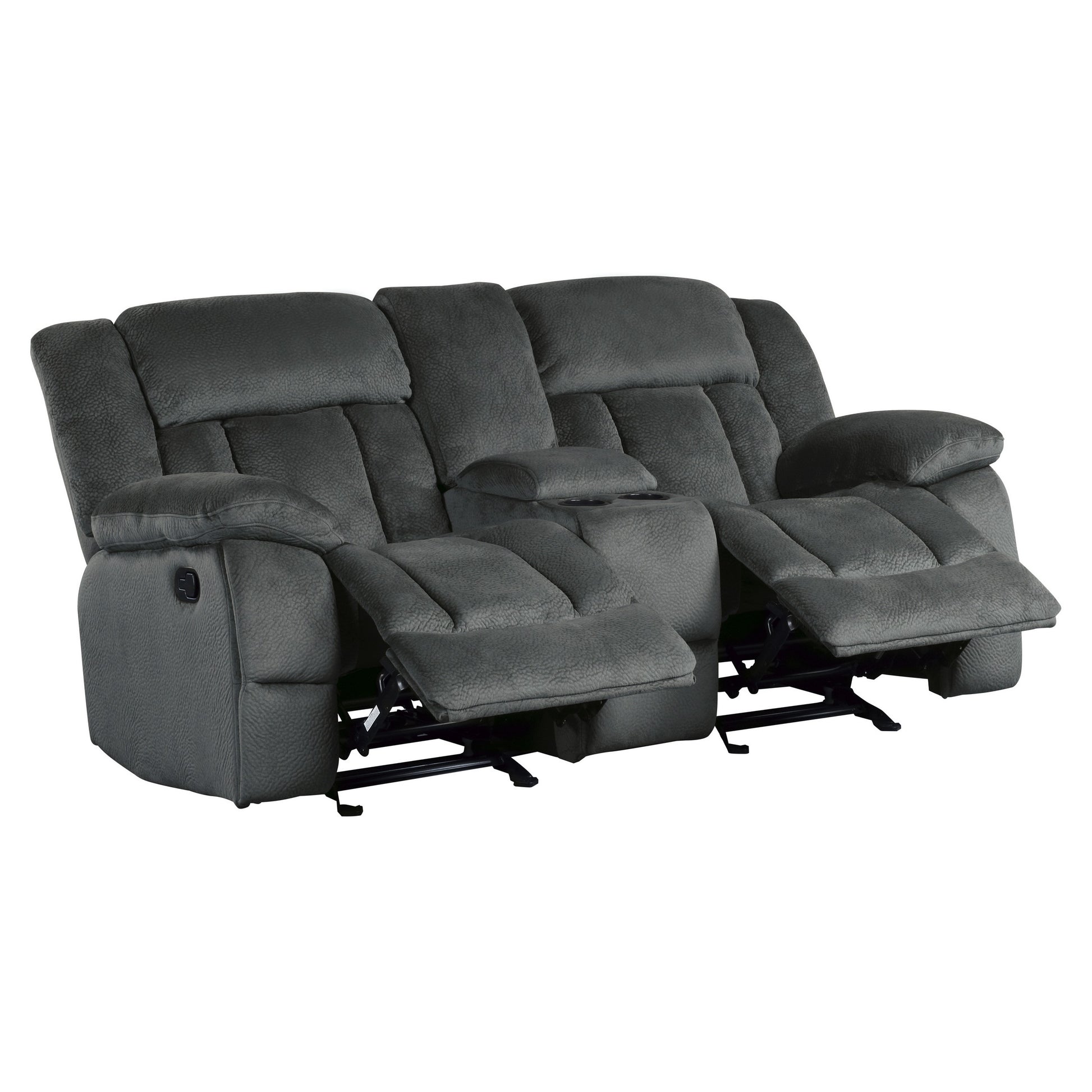 Microfiber Textured Fabric Glider Reclining Loveseat, Charcoal Black Black Microfiber