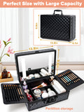 Portable Makeup Case With Led Mirror Travel Makeup Bag Cosmetic Organizer Box With Locks, Brush Holder, Dividers, Rechargeable, Black Black Aluminium Alloy