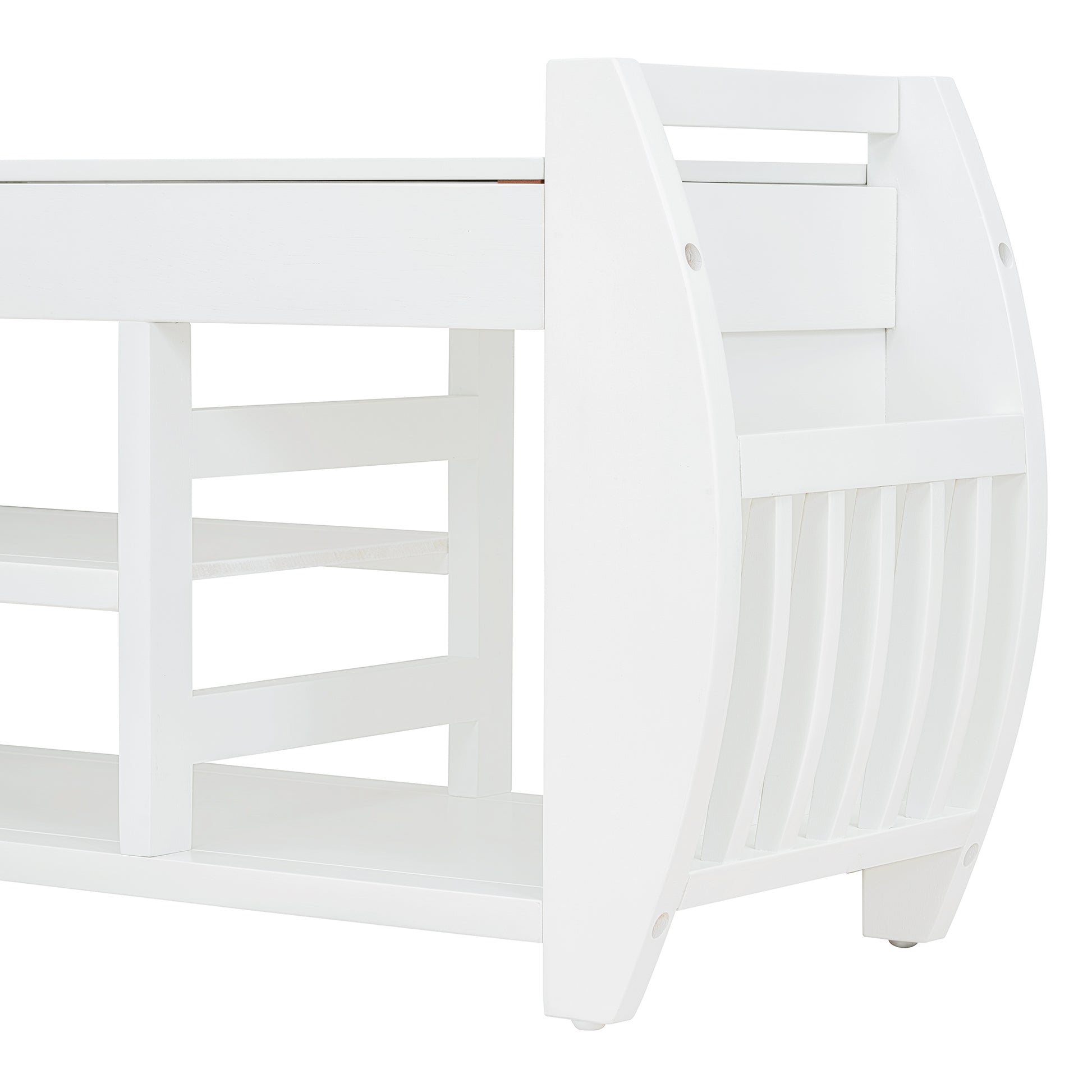Retro Multifunctional Storage Bench With Cushion And Curved Side Panel For Entrance And Living Room Antique White Antique White Mdf