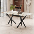 A Modern Minimalist Rectangular Dining Table With A 0.39 Inch Imitation Marble Tabletop And Black Metal Legs, Used In The Kitchen, Dining Room, Living Room, Conference Room, And Banquet Hall, F 1538 Black Glass