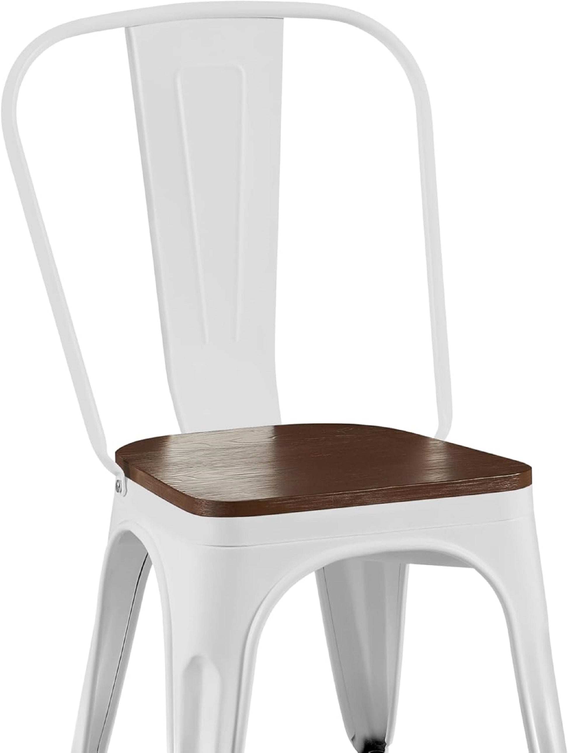 2Pc Contemporary Aesthetic Modern High Gloss White With Walnut Wooden Seat Industrial Metal Dining Chairs White Dining Room Wipe Clean Square Contemporary,Industrial,Modern Dining Chairs Set Of 2