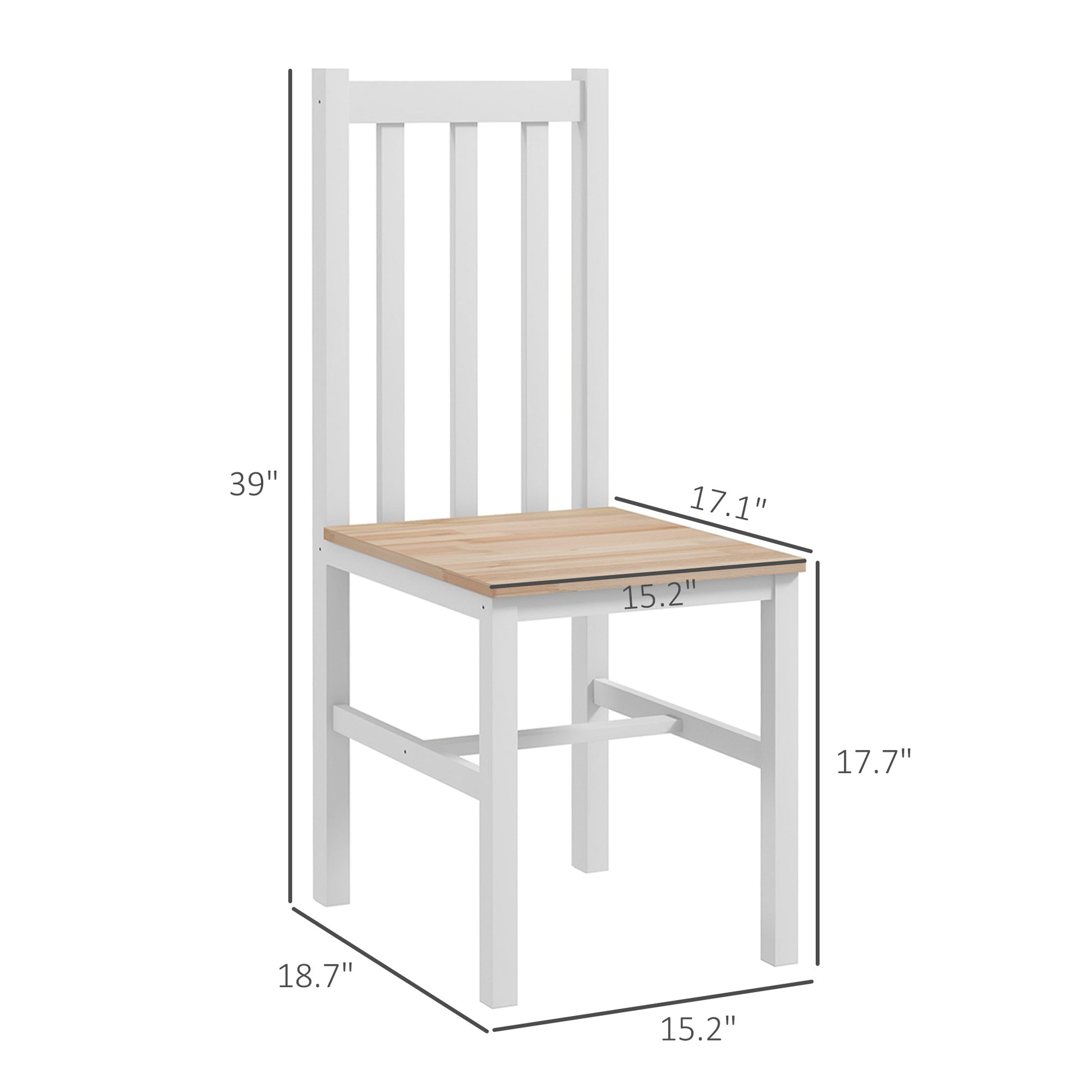 Homcom Farmhouse Armless Dining Chairs, Set Of 4 With Slat Back, White White Pine