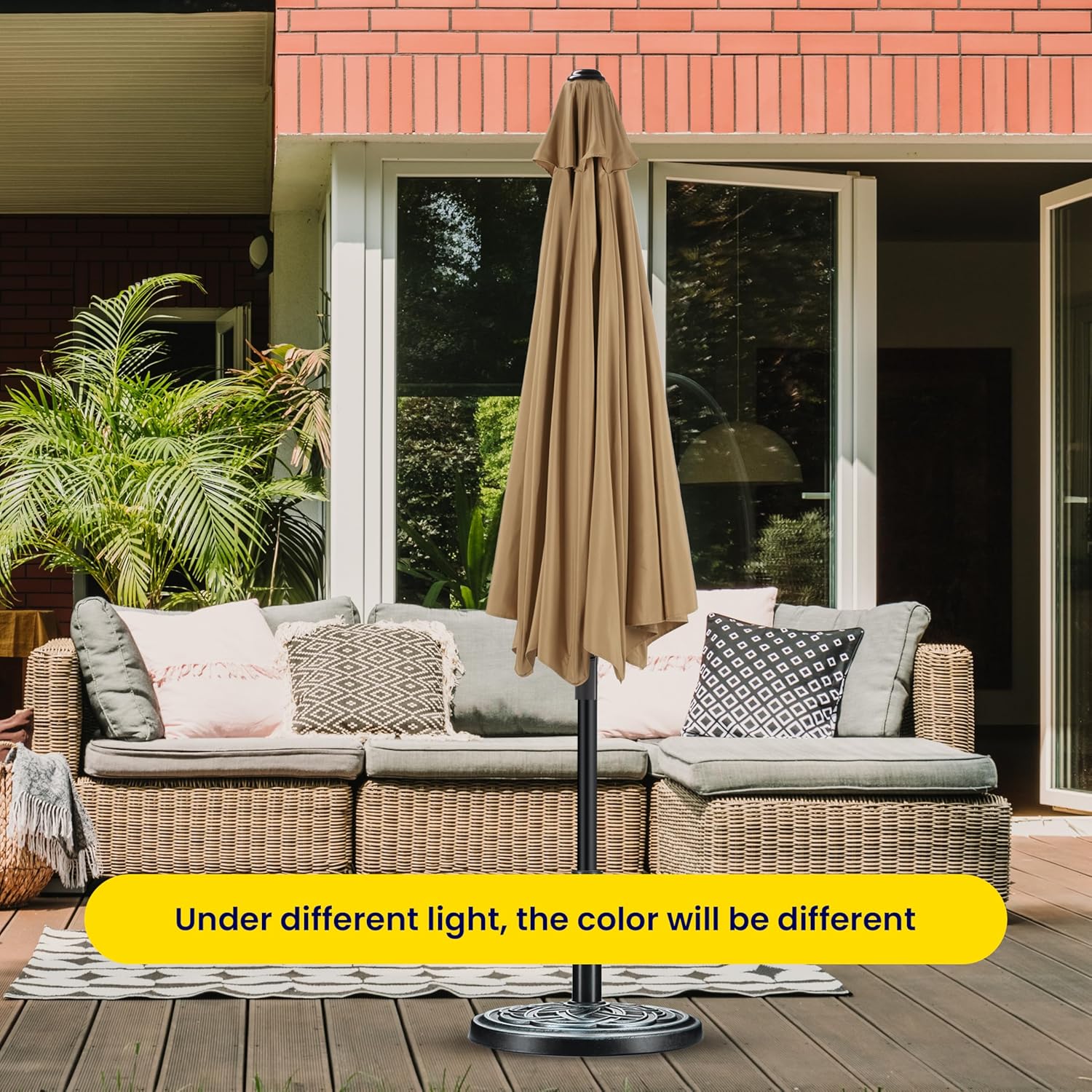 9Ft Outdoor Patio Umbrella With 8 Ribs, Table Umbrellas With Push Button Tilt Crank, Uv Protection Waterproof For Garden Deck Backyard Pool, Khaki