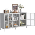 Heavy Duty Metal Modern Sideboard Buffet Cabinet With Storage Premium Steel Storage Cabinet ,Adjustable Feet,Glass Doors,Large Capacity Organizer Accent Chests 3 4 Spaces Antique White Primary Living Space Glass Doors Modern Metal Metal