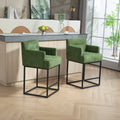 Coolmore Counter Height Bar Stools Set Of 2, Modern Barrel Bar Stool With Backrest And Arms, Black Metal Frames, Upholstered Bar Stools For Kitchen Island, Pub, Club Green Foam Chenille