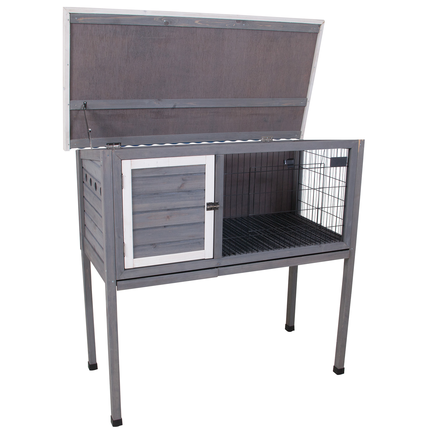 48"Wood Rabbit Hutch, Indoor Outdoor Bunny Cage With Roof And Removable Tray, Chicken Coop With Lockable Door, Guinea Pig Cage, Small Animal Houses & Habitats Grey Gray Solid Wood