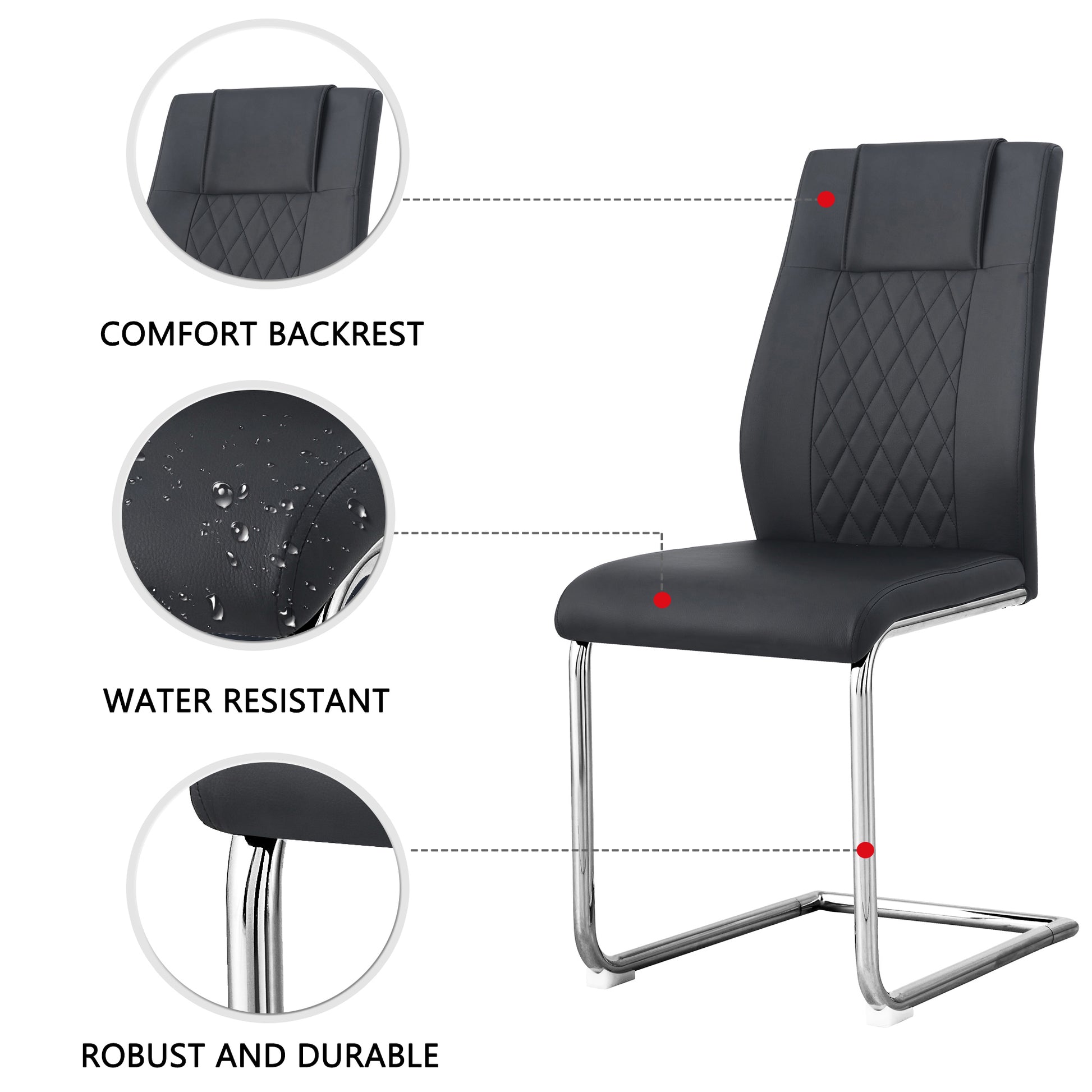 Table And Chair Set.Modern Dining Table, Tempered Glass Countertop With Artistic Mdf Legs.Paried With 4 Comfortable Chairs With Pu Seats And Metal Legs. Suitable For Various Decoration Styles. Black,Transparent Seats 4 Mdf Glass