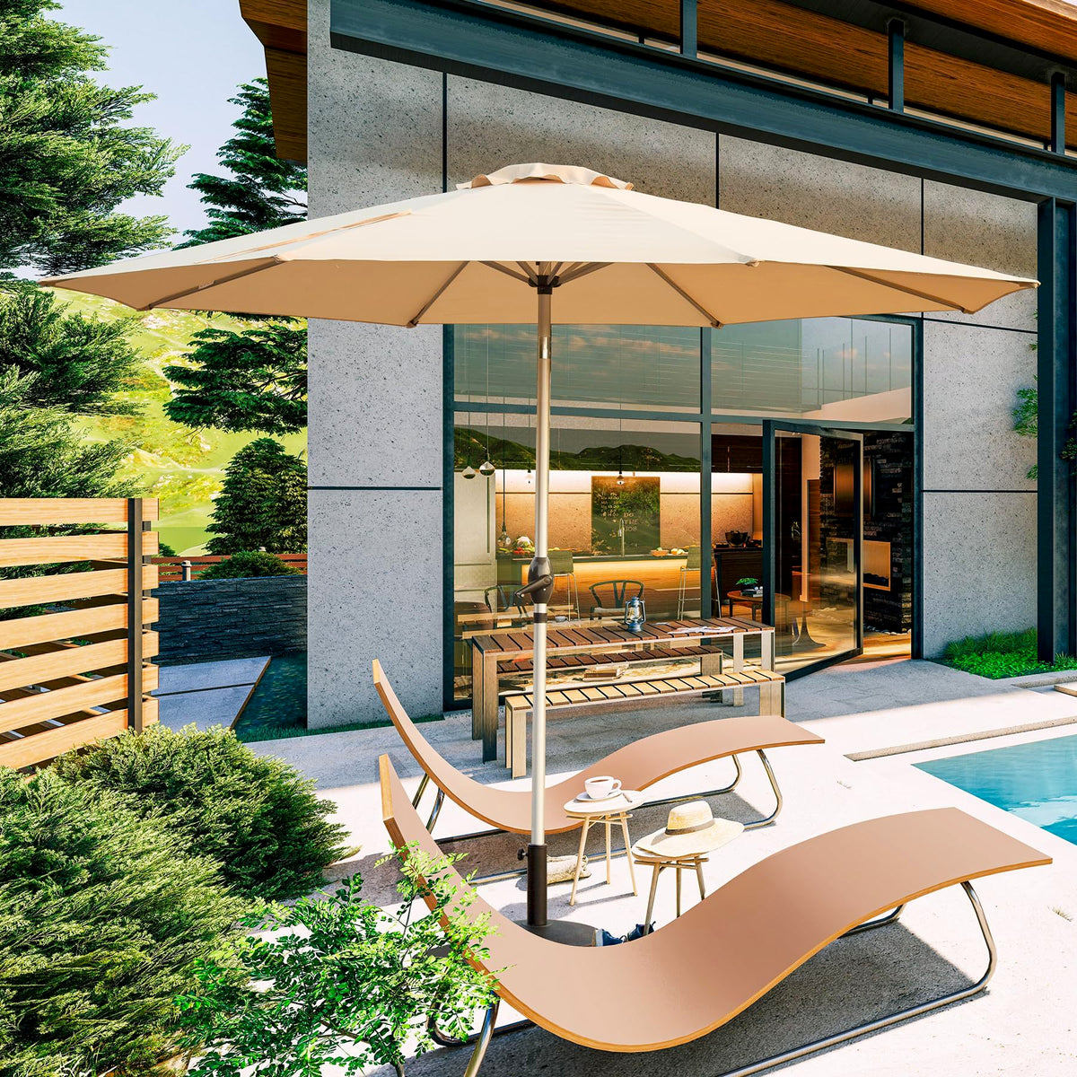 beige umbrella patio 10Ft Umbrella, Outdoor Table With Push Button Tilt And Crank, Uv Protection Waterproof Market Sun Umbrella With 8 Sturdy Ribs For 702HFS-BO ensuring stability and durability How to Build a Length:SCPS76MF2 / 7'6
