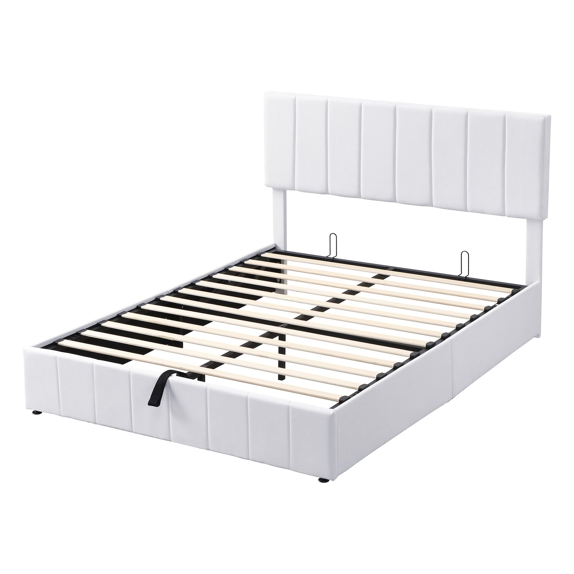 Queen Size Upholstered Platform Bed With A Hydraulic Storage System White Old Sku: Lp000211Aak White Upholstered