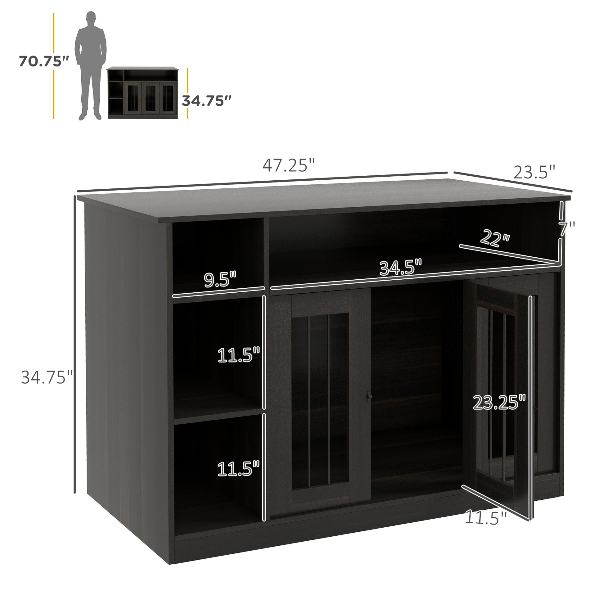 Pawhut Dog Crate Furniture With Adjustable Shelf, Dog Crate End Table, Indoor Pet Crate For Medium And Large Dogs, With Large Flat Surface, 47" X 23.5" X 35", Brown Brown Steel