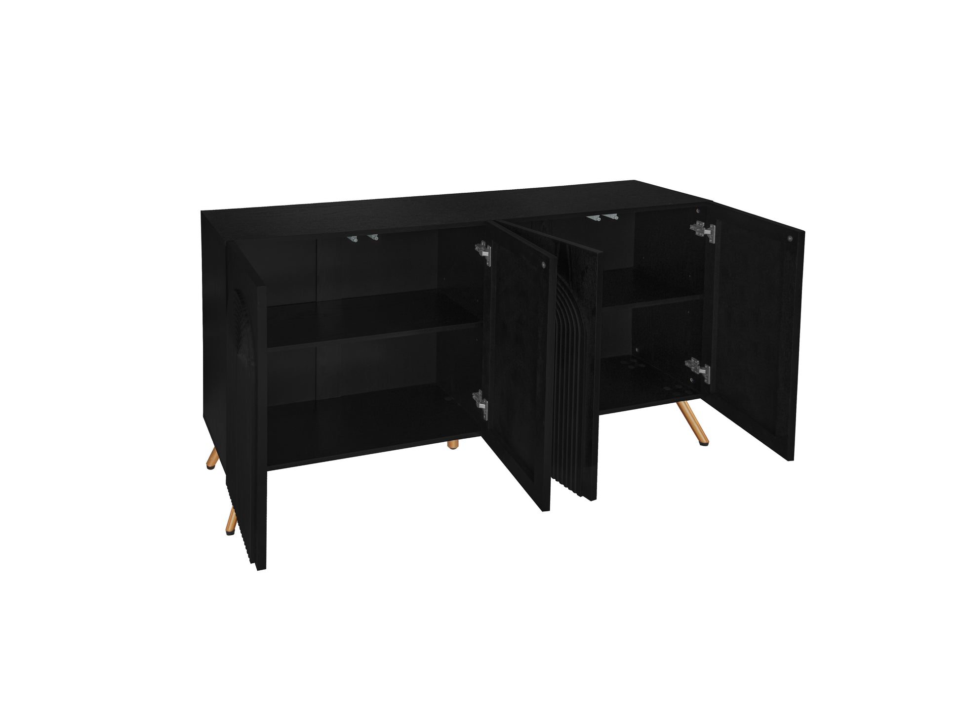 Arch 3D Carved 4 Door Sideboard ,Sideboard Buffet Cabinet With Storage ,Modern Coffee Bar Cabinet With Adjustable Shelf For Living Room Diningroom & Kitchen Black Modern Mdf