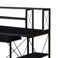 Industrial Style Desk With 4 Open Selves And Bookcase Hutch, Black Black Wood Metal