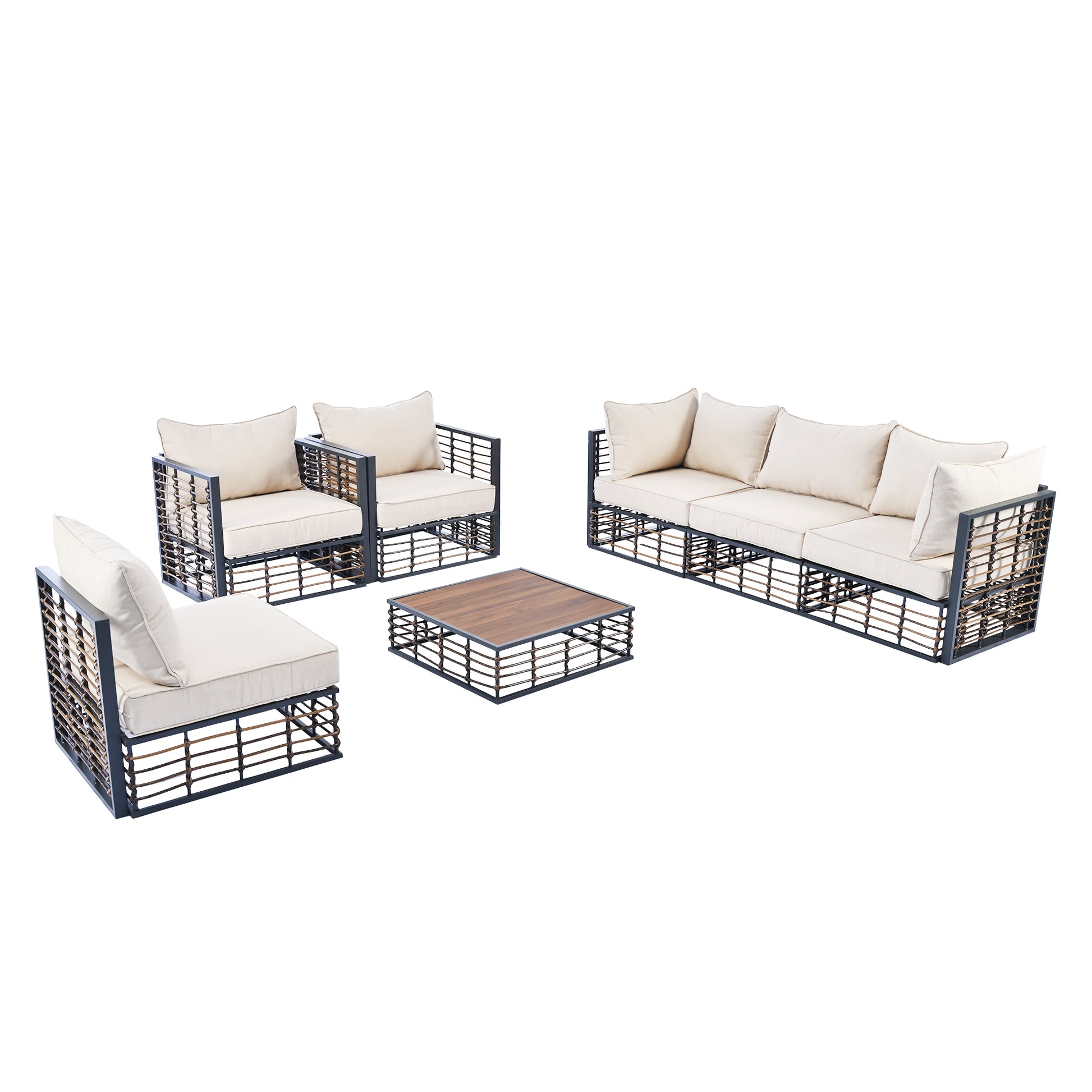 Modern Minimalist 7 Piece Metal Patio Sectional Sofa Set, All Weather Garden Conversational Furniture Set With Thick Cushions And Coffee Table For Indoor Outdoor, Gray Yes Deep Seating White Weather