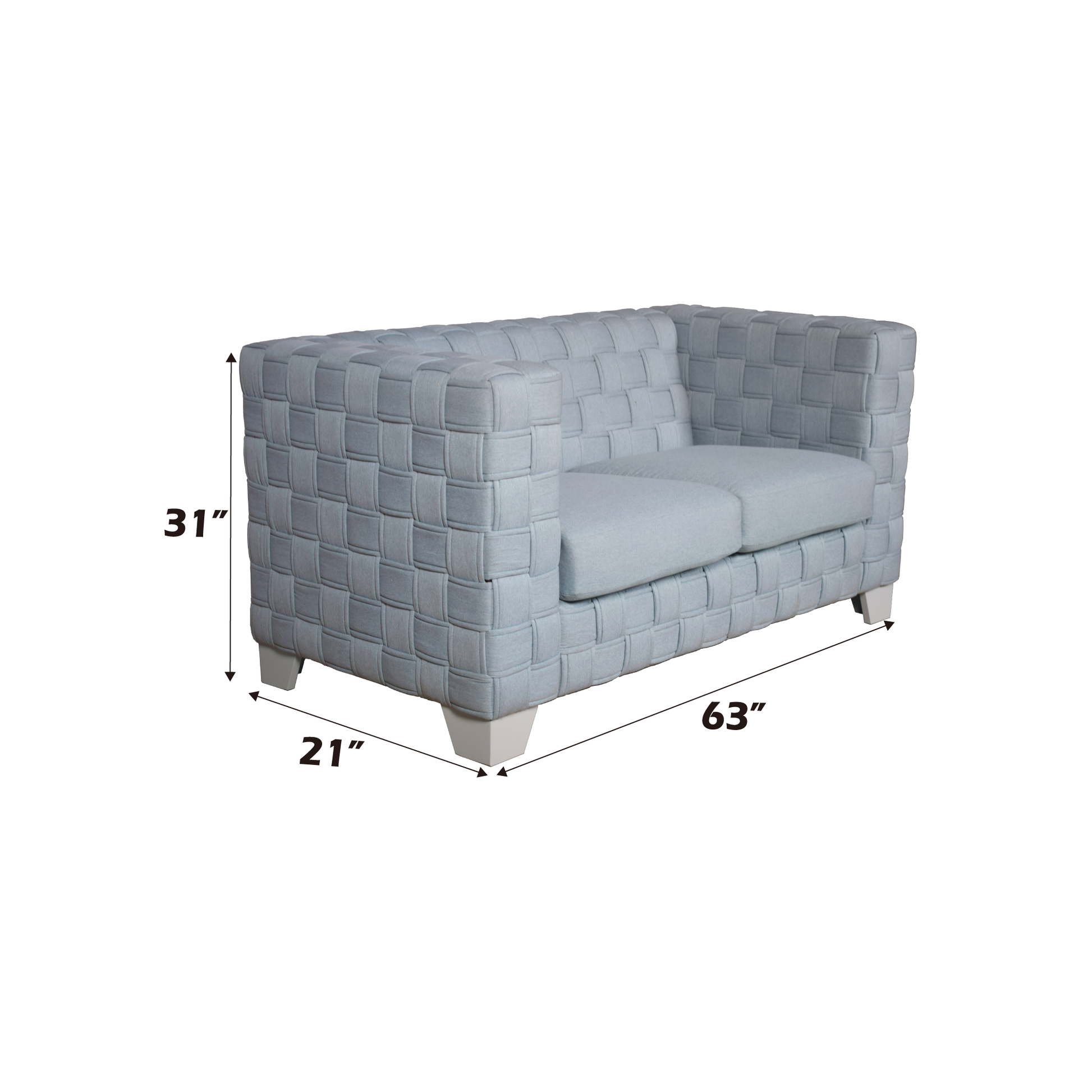 Saree Loveseat, Light Teal Chenille & White Finish Lv02347 Light Blue Chenille