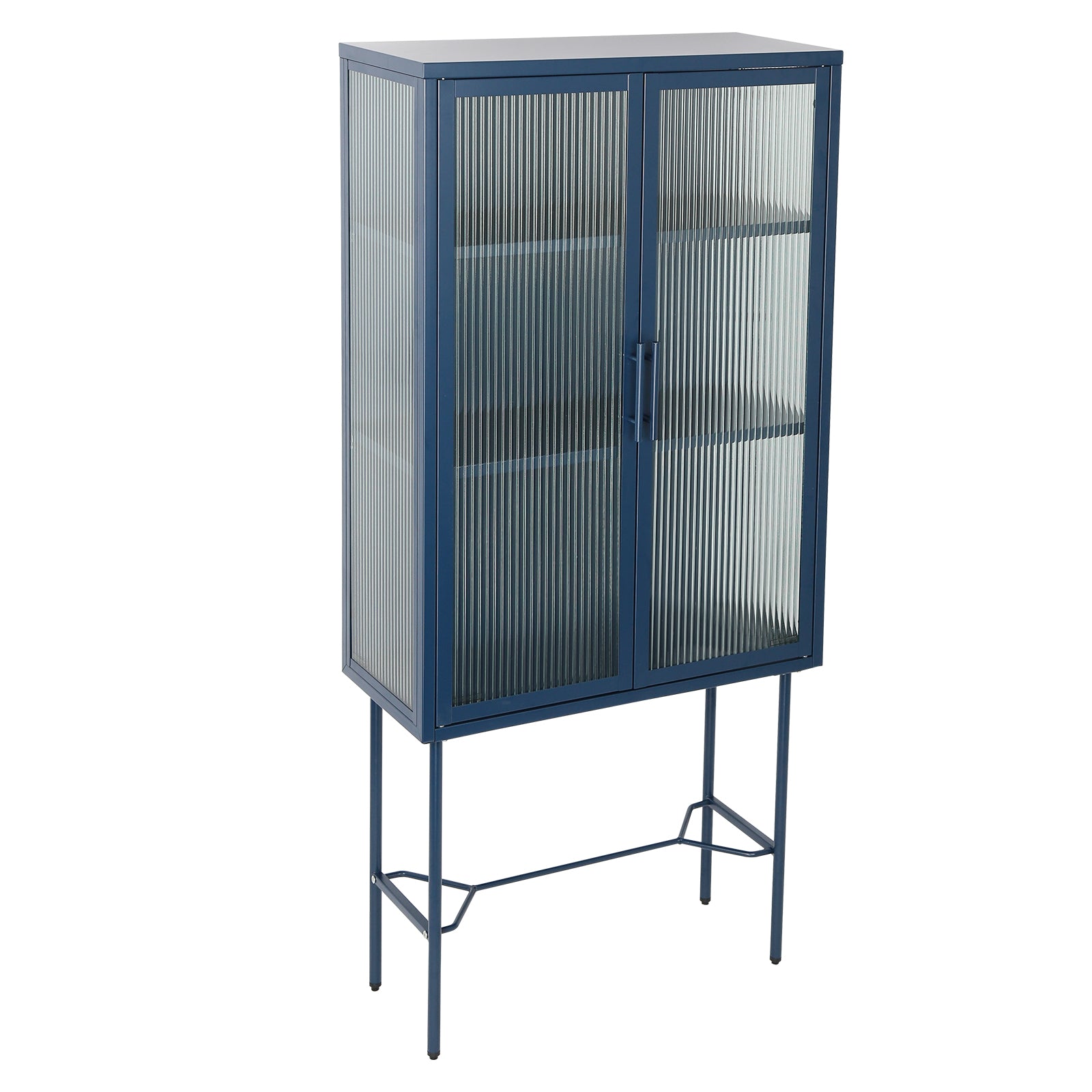 Elegant Floor Cabinet With 2 Glass Doors Living Room Display Cabinet With Adjustable Shelves Anti Tip Dust Free Easy Assembly Blue Color Old Sku:W68766570 Blue Steel