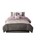 Embroidered 7 Piece Comforter Set Purple Queen Queen Purple Polyester
