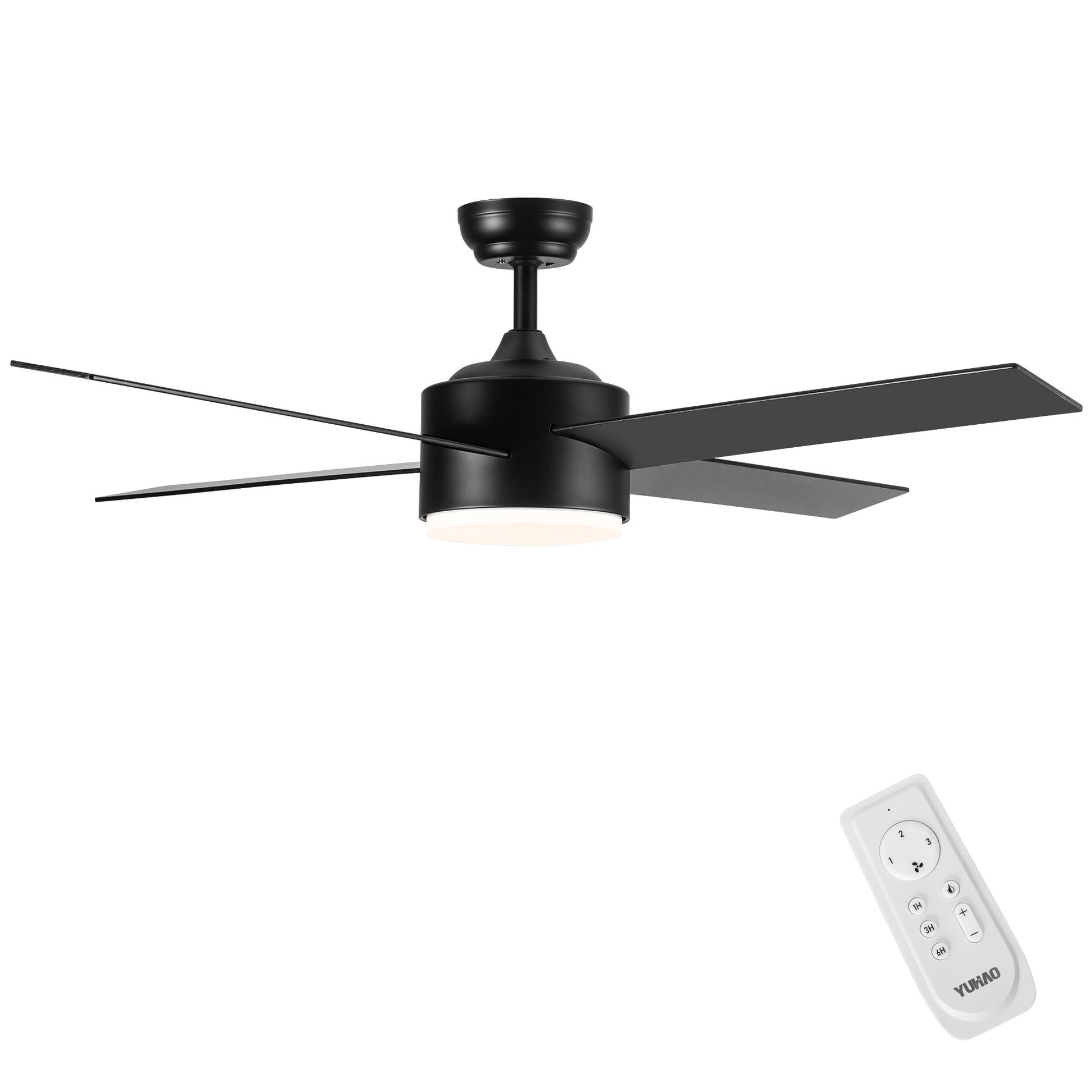 52" Integrated Led Light Matte Black Blade Ceiling Fan With Remote Control With 4 Blades Matte Black Plywood