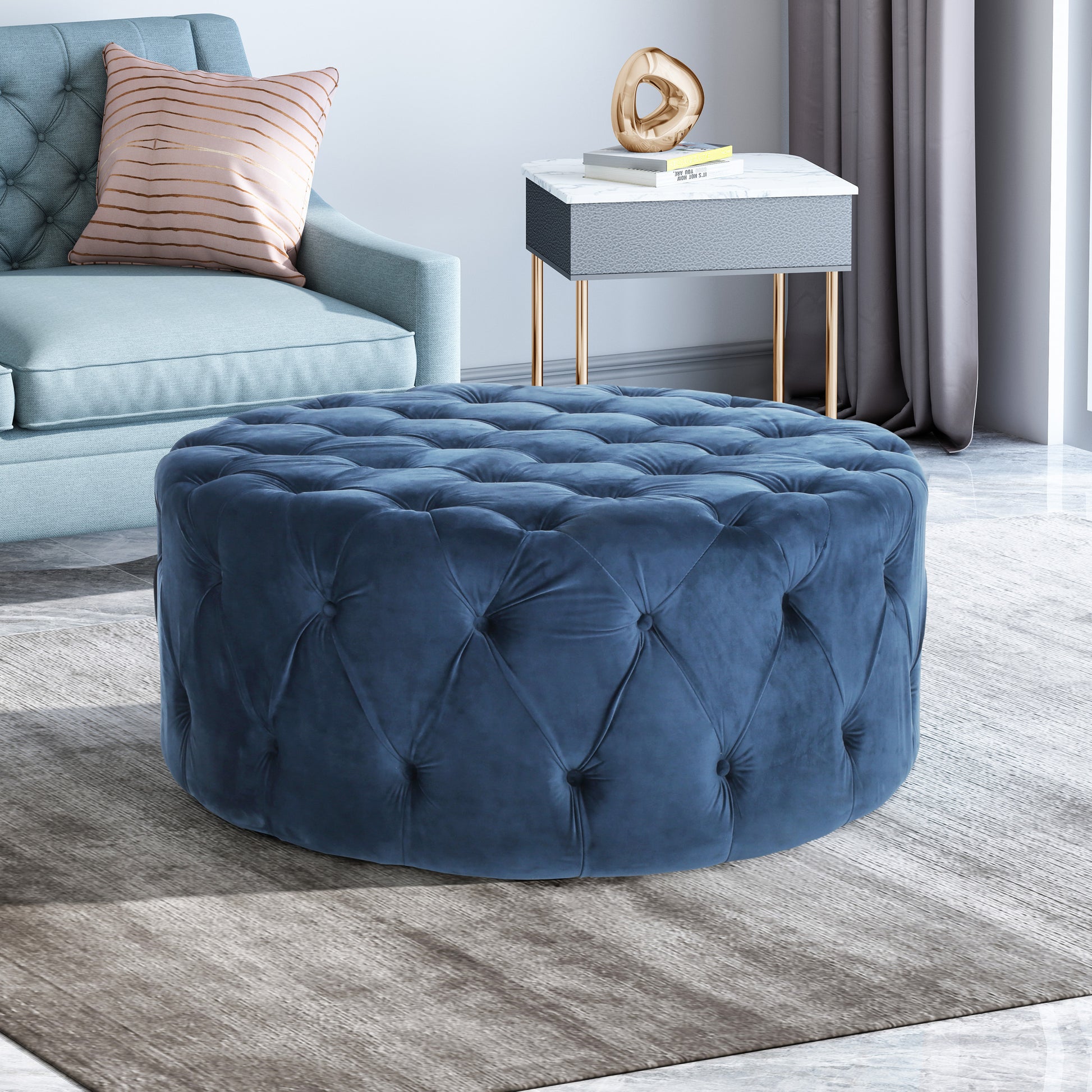 Ottoman Blue Velvet