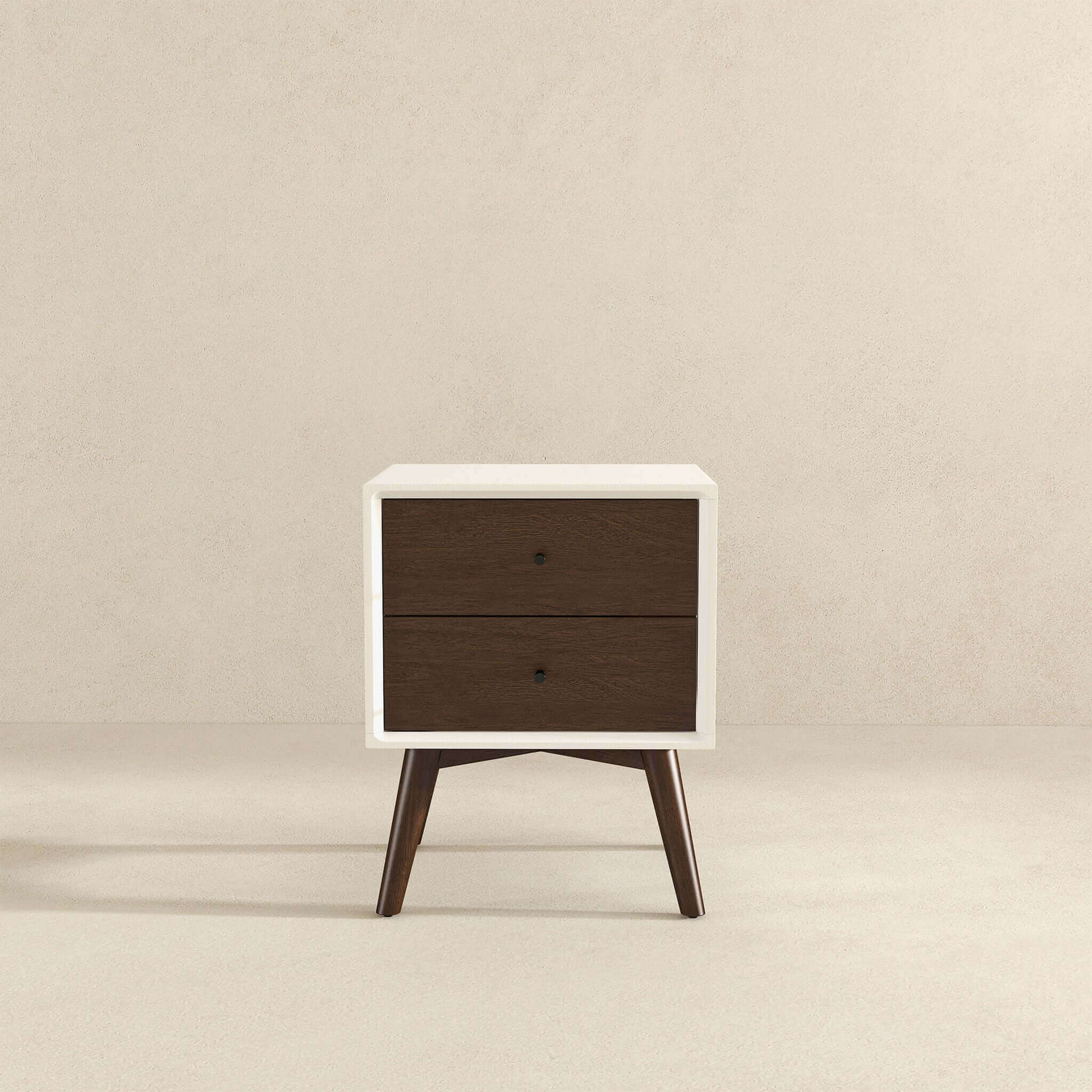 Caroline Mid Century Modern Style White Night Stand 2 Drawer Dark Brown,White Brown 2 Drawers Bedroom With Legs Mid Century Modern Solid Wood Walnut Solid Wood