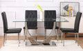 Table And Chair Set, Modern Dining Table, Tempered Glass Tabletop And Silver Colored Leg Table, Soft And Comfortable Dining Chair, Perfect For Dinner, Meetings, Home And Office Decor Black Glass