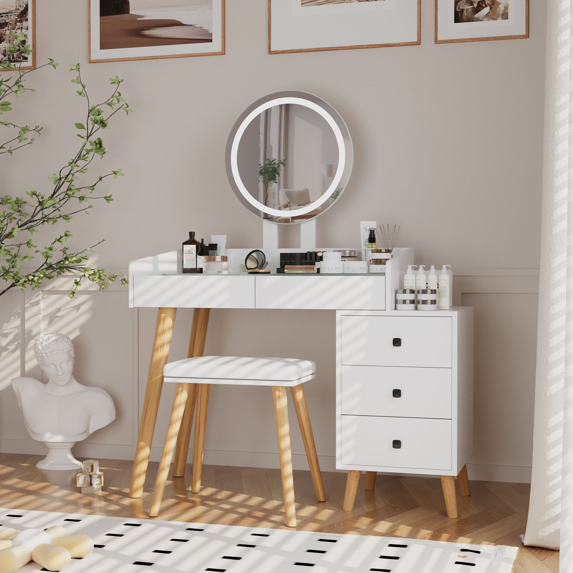 modern slim dressing table Amazon.com: Vanity Dressing Desk Pink Dresser Slim Leather Top Dressing Table Makeup Table with Touch Screen Dimmable Lighted Mirror and Drawer Makeup Table Vanity Table (Color : B, Size : 120X50X76CM) :