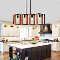 4 Light Kitchen Island Lights Pendant Light Farmhouse Dining Room Light Fixture, Rustic Wood And Black Metal Rectangular Chandelier, 36