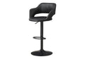 Bar Stool, Swivel, Bar Height, Adjustable, Black Metal, Leather Look, Contemporary, Modern Black Foam Faux Leather